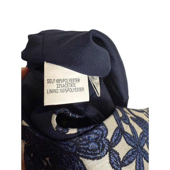 Kay Unger Navy Floral Jacquard Sleeveless Sheath Cocktail Dress Size 16 - Picture 9 of 9